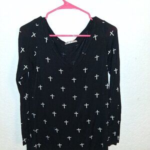 Blu Planet Goth Cross Print Longsleeve Size L